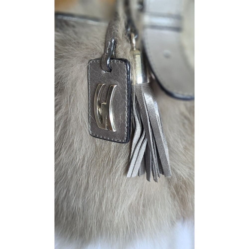 VTG Castellari Milano Italy Genuine Fox Fur Leather Handbag Gray Y2K Luxury - Picture 12 of 16